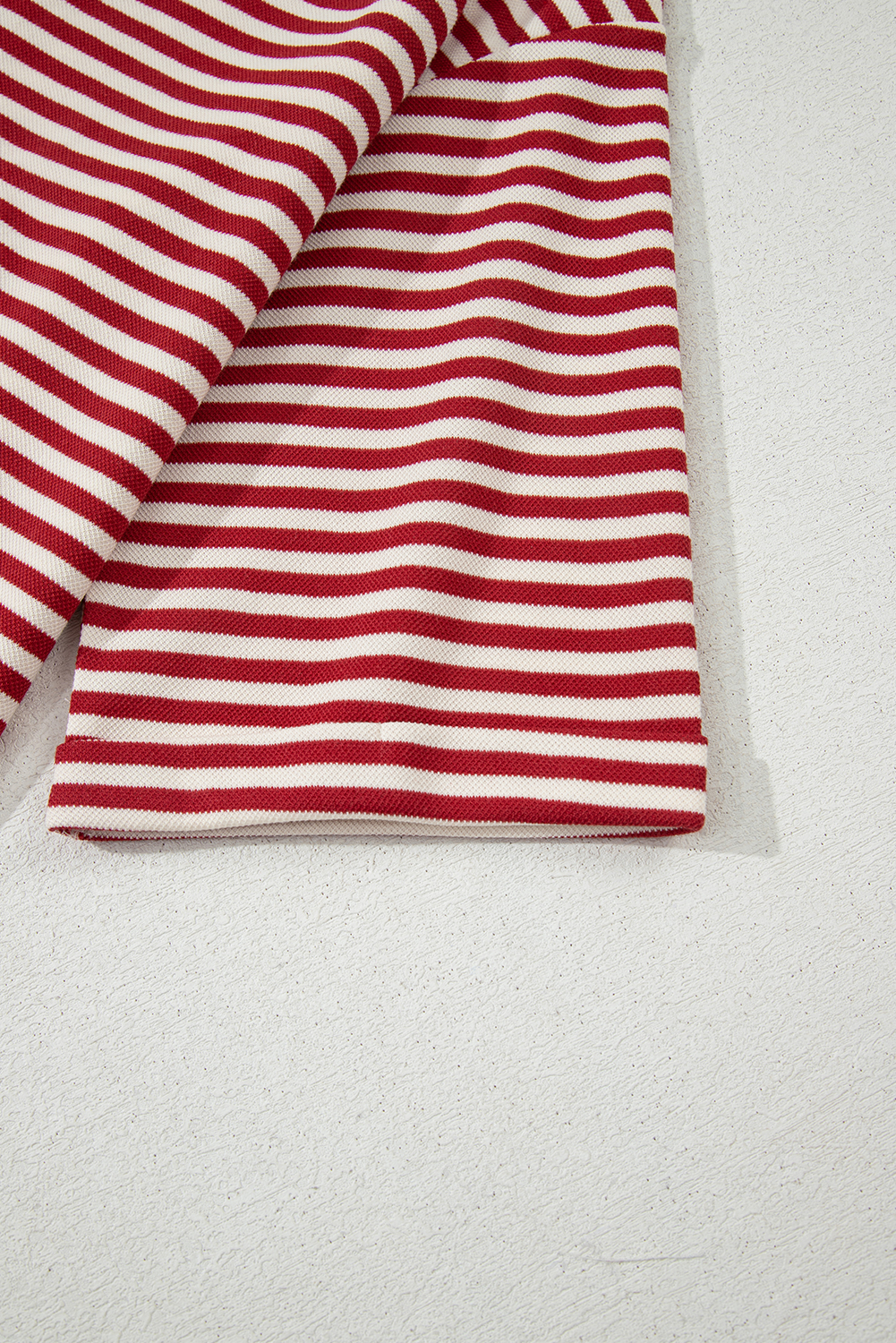 Red Stripe Bowknot Cutout Back Drop Shoulder Wide Bracelet Sleeve Loose Tee