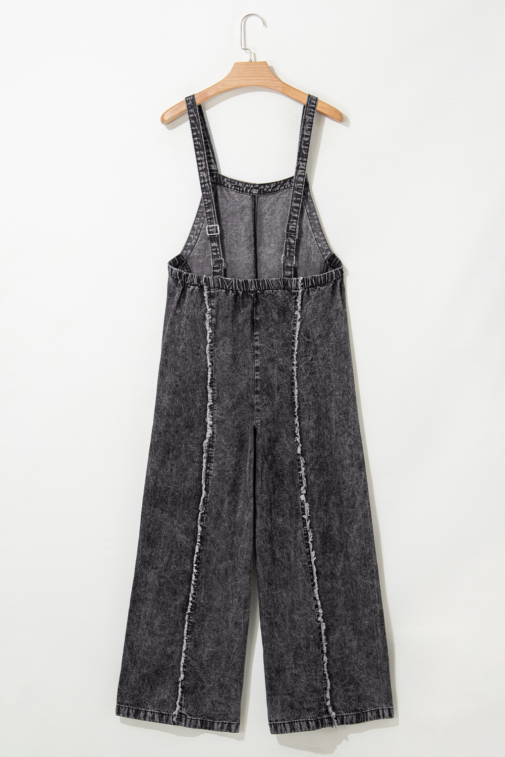 Beau Blue Light Wash Frayed Exposed Seam Wide Leg Denim Overall