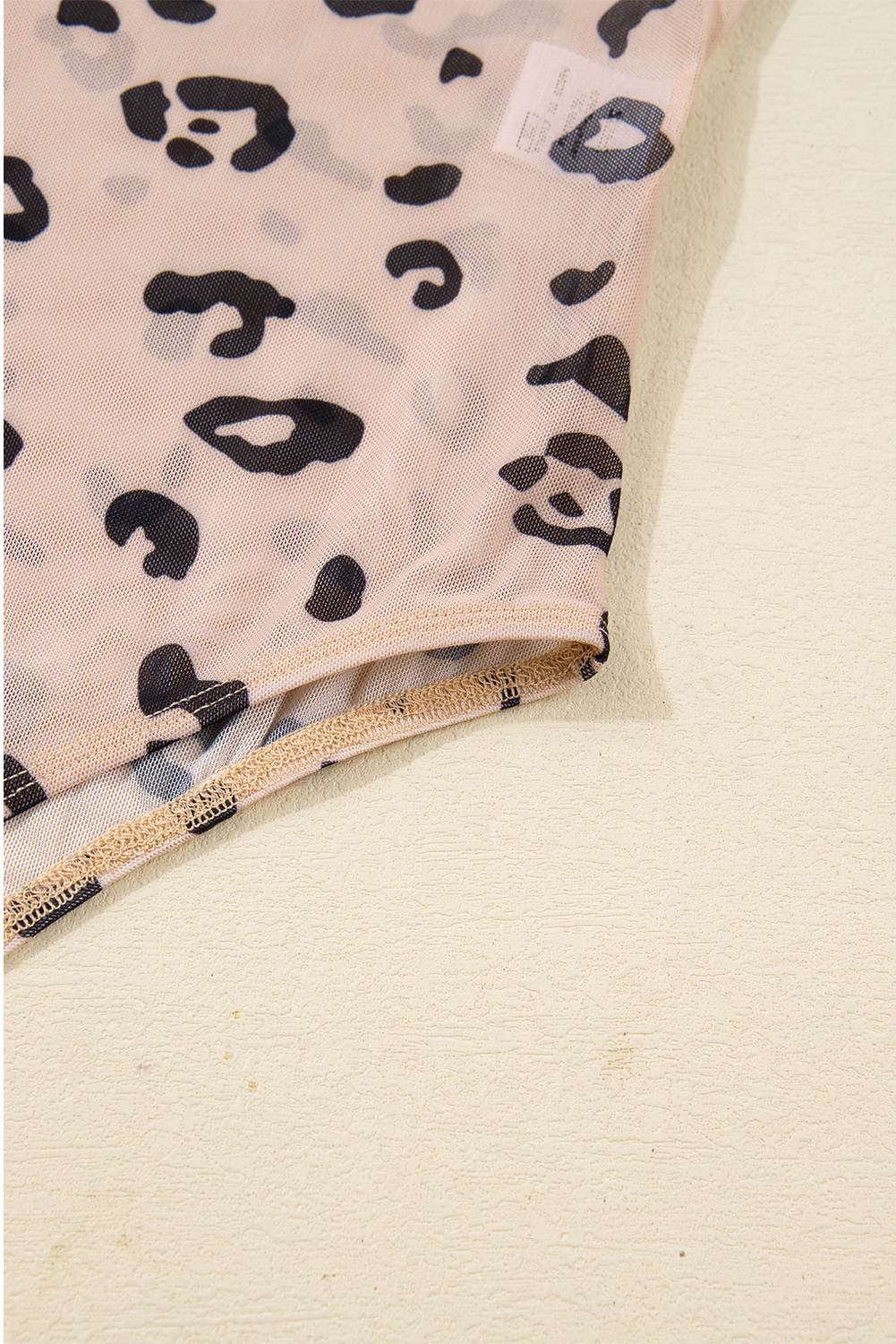 Khaki Mock Neck Sheer Mesh Leopard Long Sleeve Bodysuit