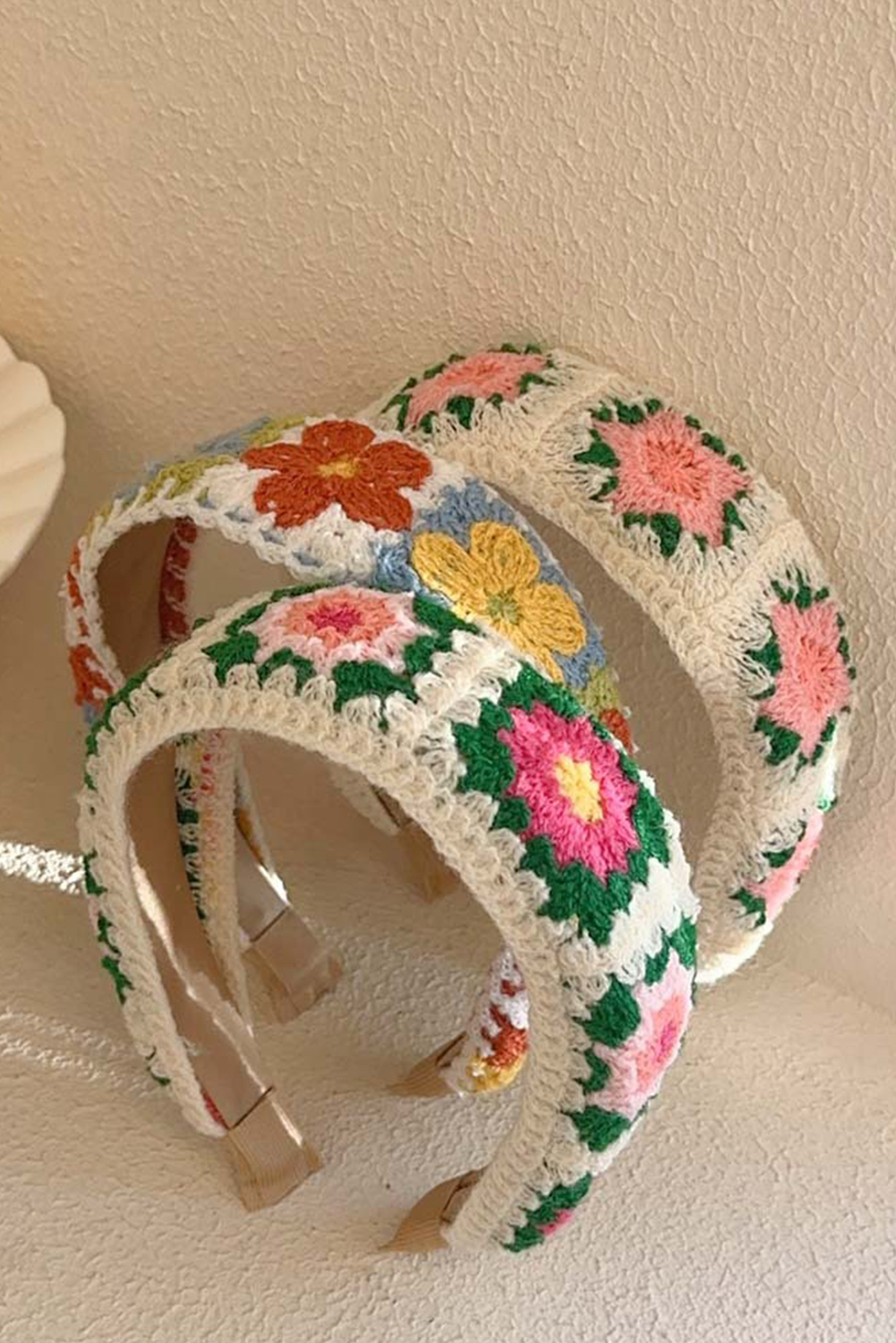 White Boho Flower Crochet Cloth Wide Headband