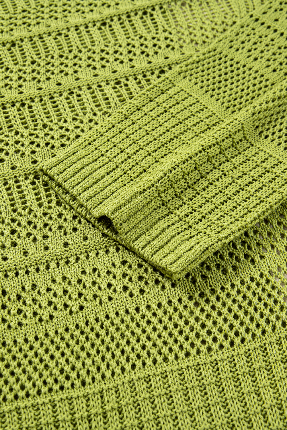 Spinach Green Oversize Crochet Knit Open Cardigan