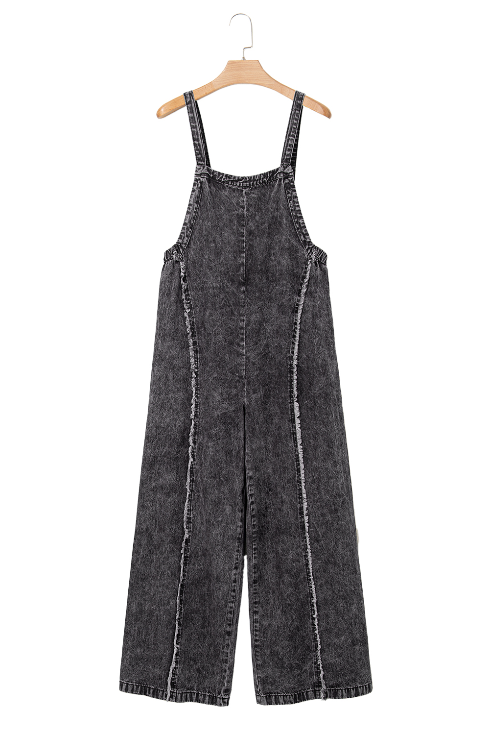 Beau Blue Light Wash Frayed Exposed Seam Wide Leg Denim Overall