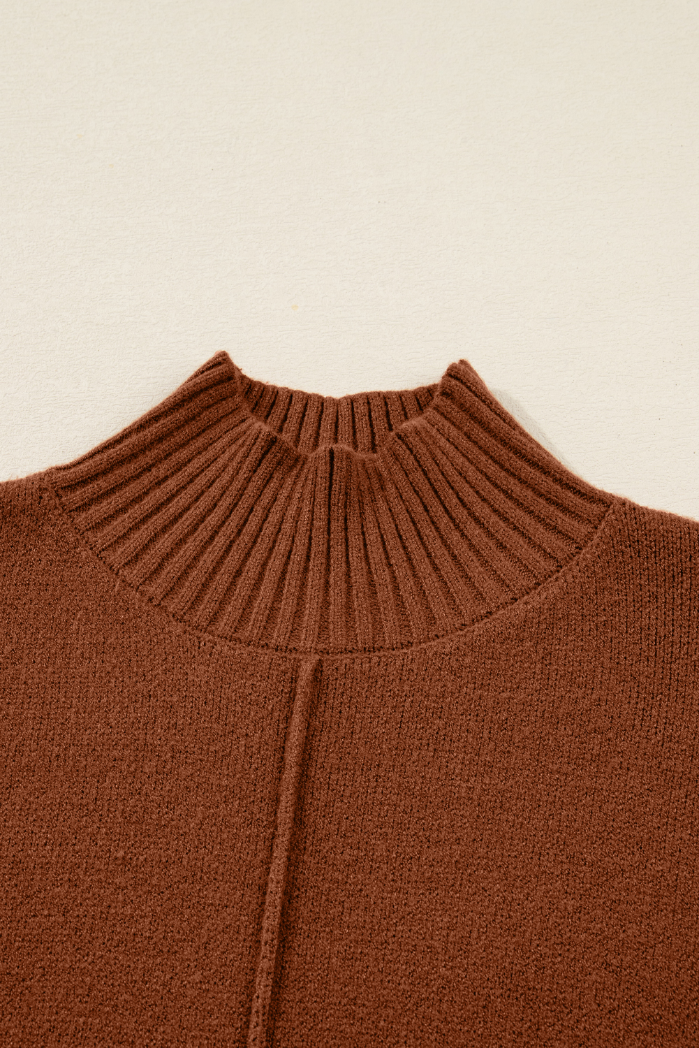 Fiery Red Ribbed High Neck Front Pockets Center Seam Shift Sweater Dress