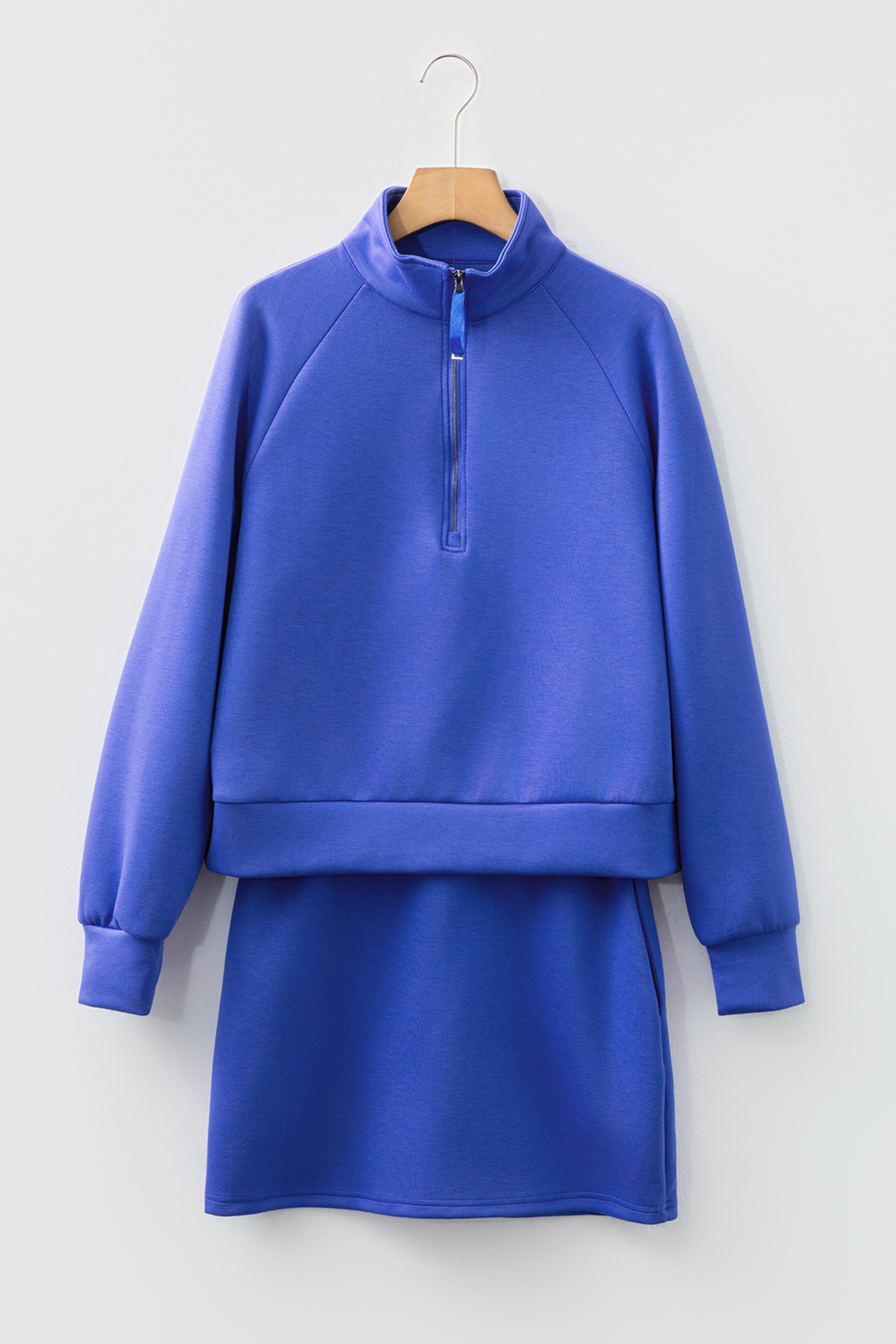 Dark Blue Half Zip Sporty Pullover Mini Skort 2pcs Outfit