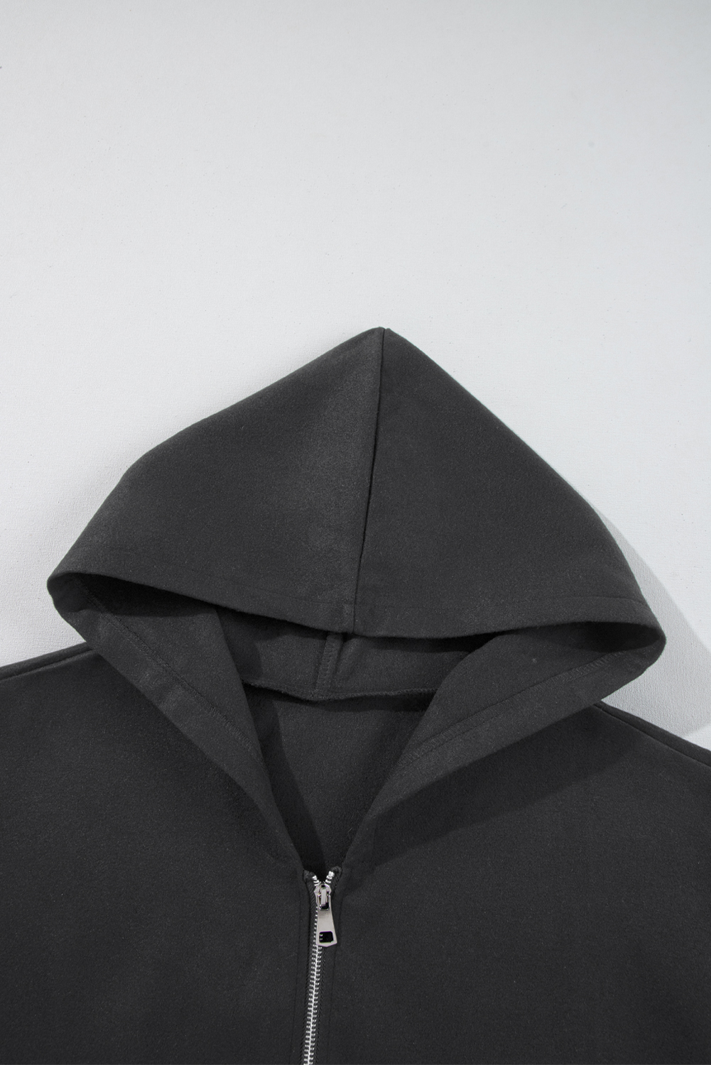 Black Solid Color Casual Zip up Hooded Coat