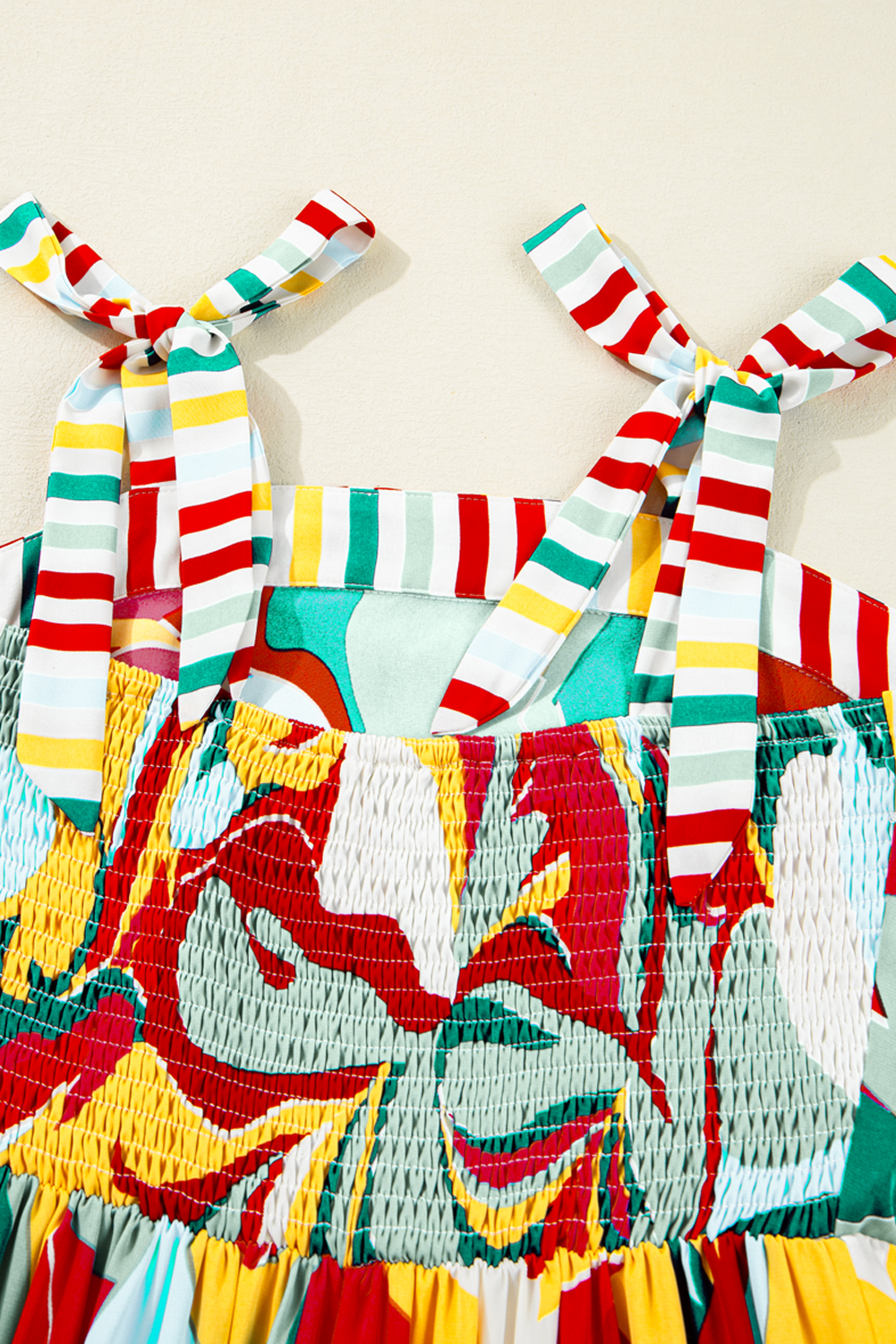 Sky Blue Abstract Print Striped Detail Knot Strap Maxi Dress