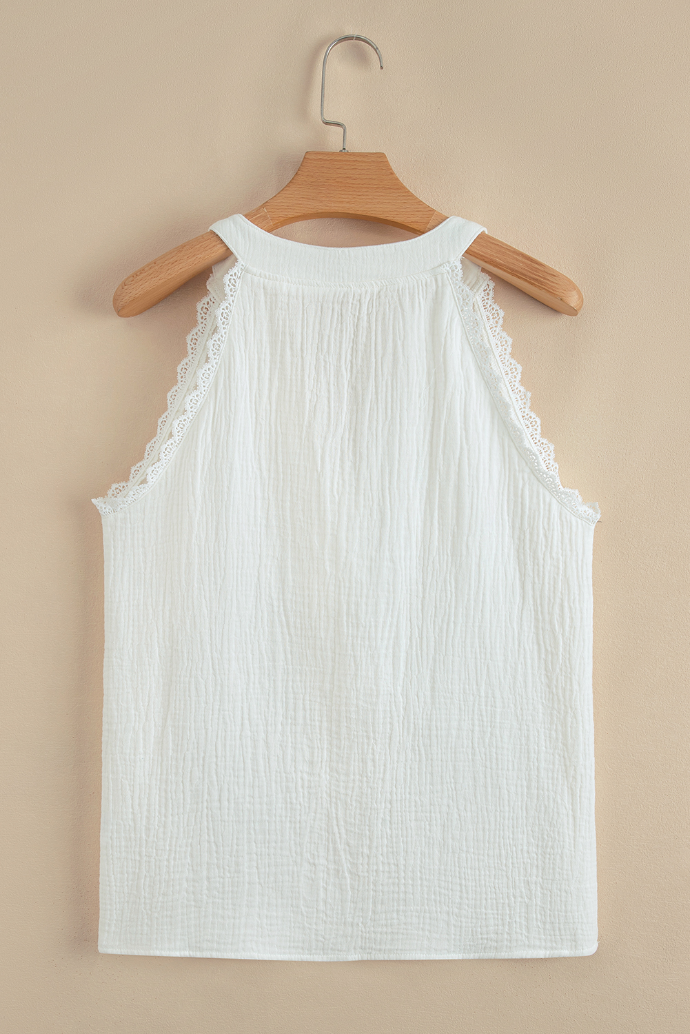 White Textured Lace Trim Pure Cotton Sleeveless Top