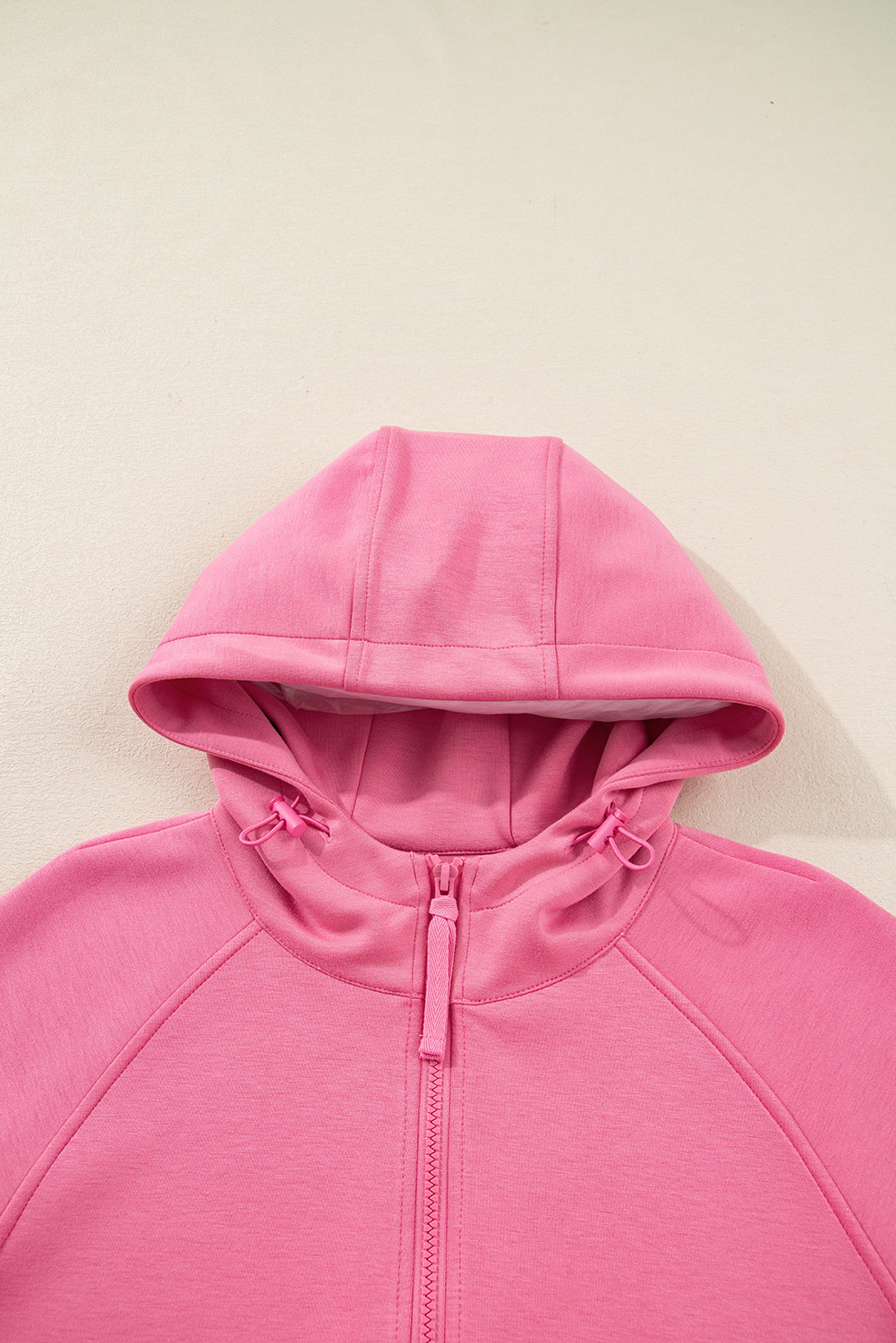 Pink Solid Color Zip Up Hoodie Drawstring Loose Pants Set
