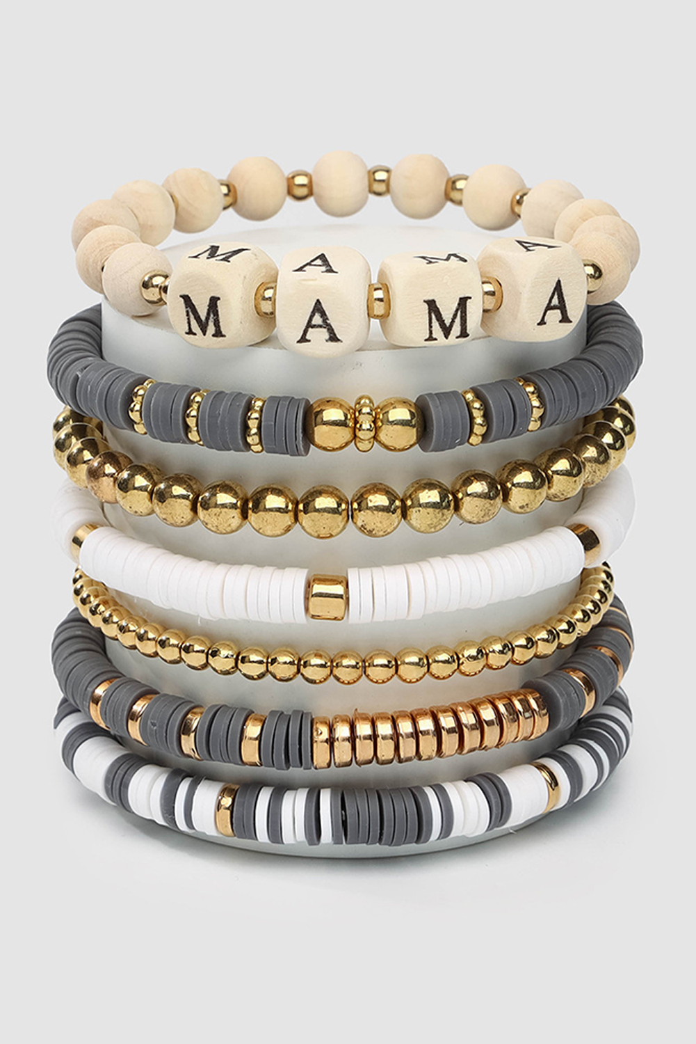 Gray MAMA Beaded Multi Layered Bracelet