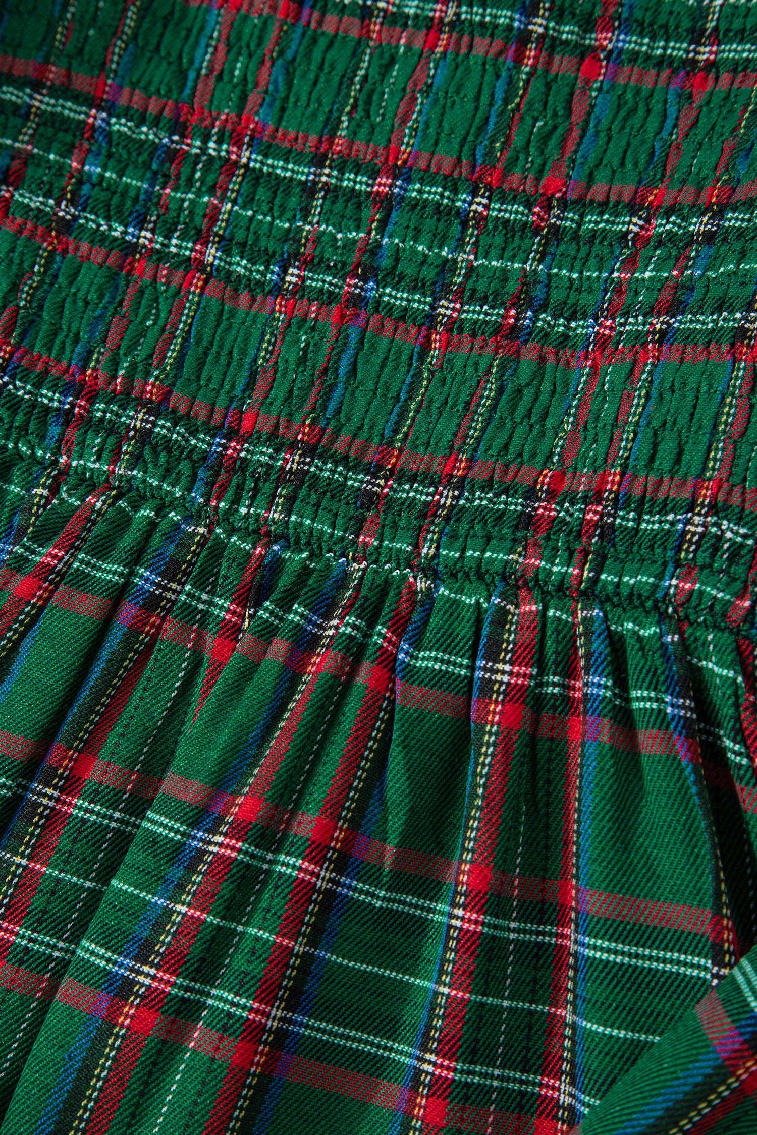 Red Tartan Plaid Square Neck Puff Sleeve Knot Waist Flared Midi Dress