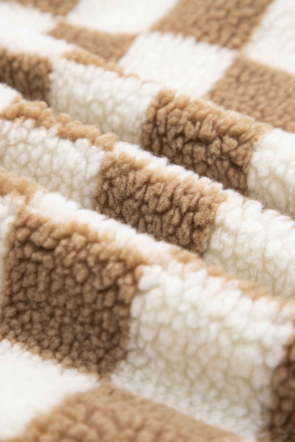 Brown Checkered Sherpa Buttoned Front Chunky Jacket