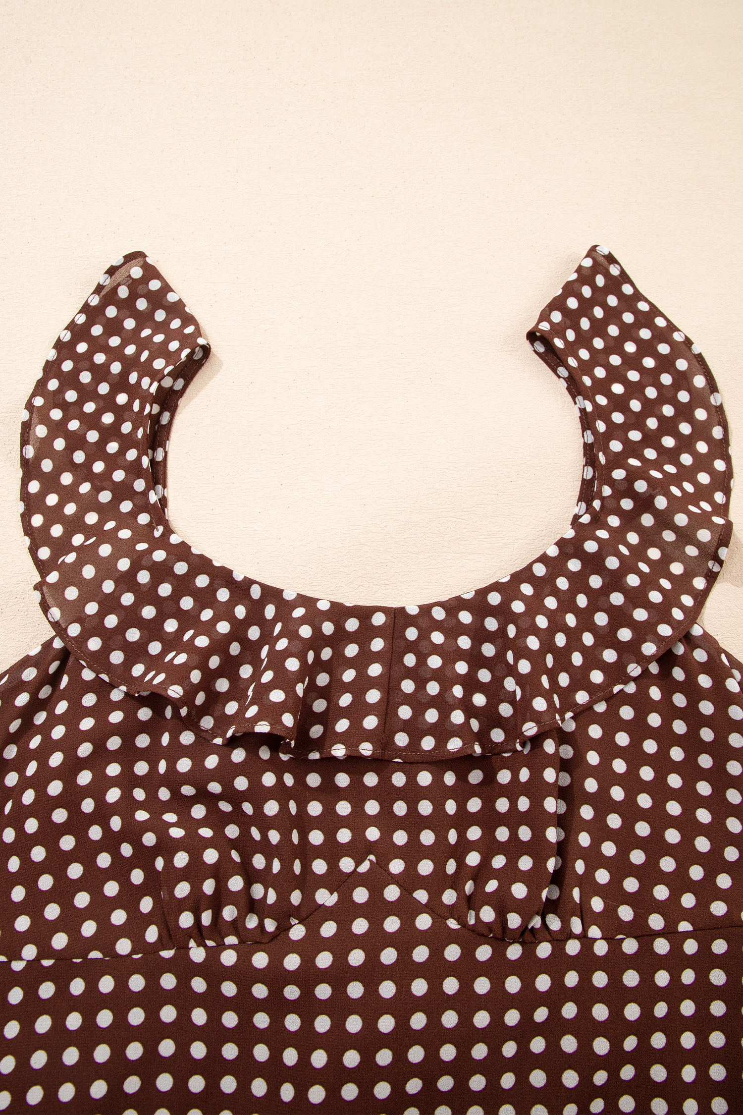 Coffee Polka Dot Print Backless Ruffled Tiered Maxi Dress