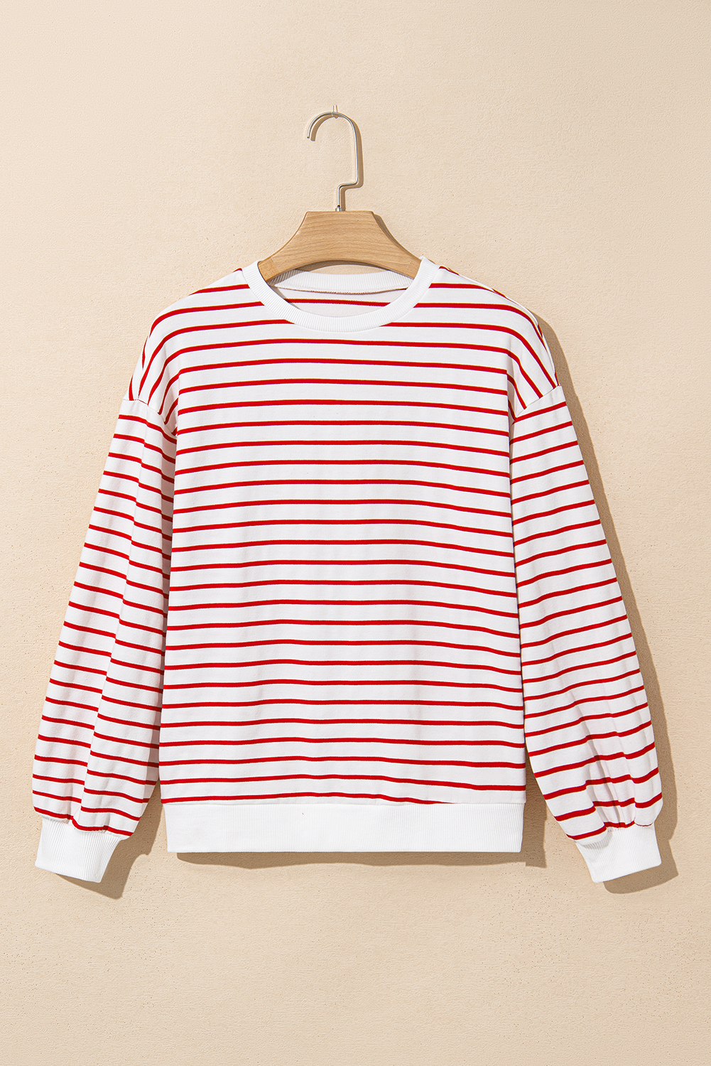 Burgundy Striped Long Sleeve Round Neck Loose Top