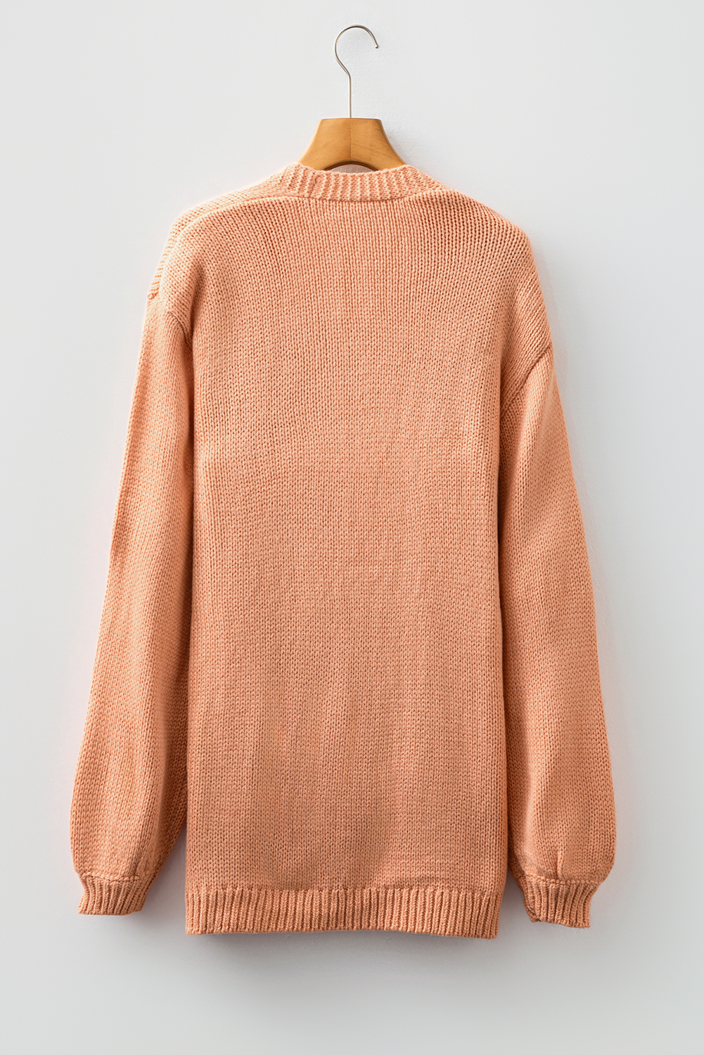 Light Pink Christmas Tree Print Open Front Drop Shoulder Midi Cardigan