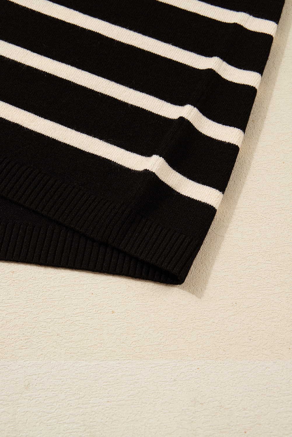 Black Stripe Polo Collar Puff Sleeve Sweater Mini Dress