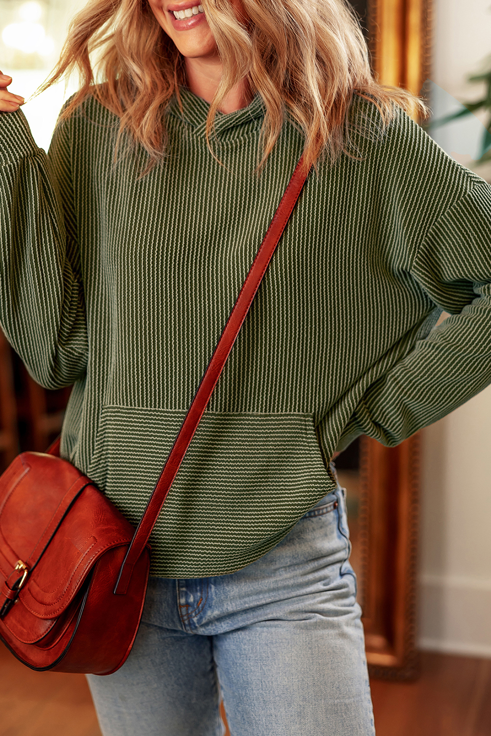 Smoke Gray Twisted Rib Texture Solid Hoodie