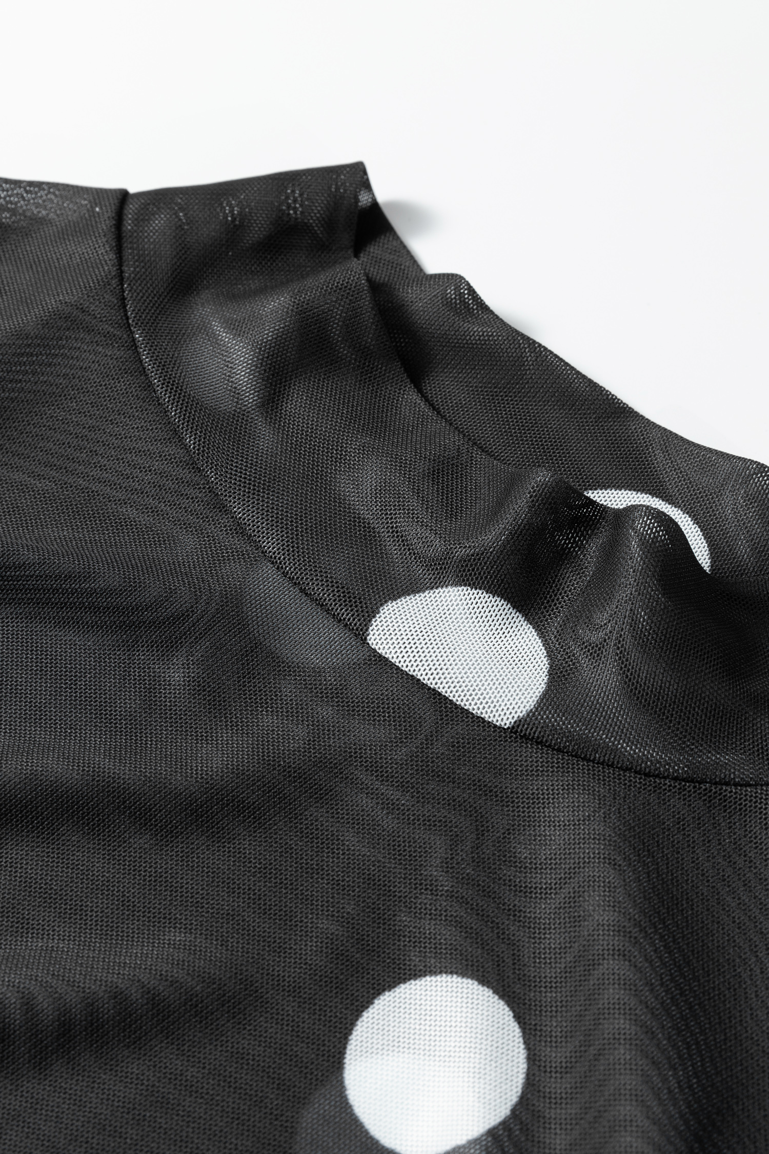 Brown Vintage Polka Dot Print Mesh Long Sleeve Bodysuit