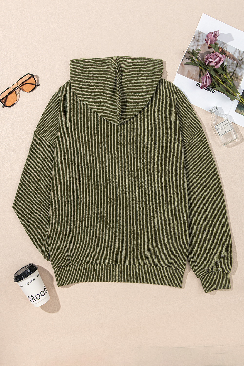 Smoke Gray Twisted Rib Texture Solid Hoodie