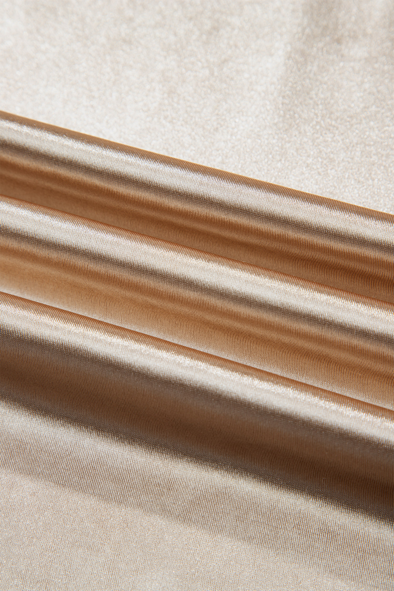 Apricot Metallic Round Neck Smocked Long Sleeve Blouse