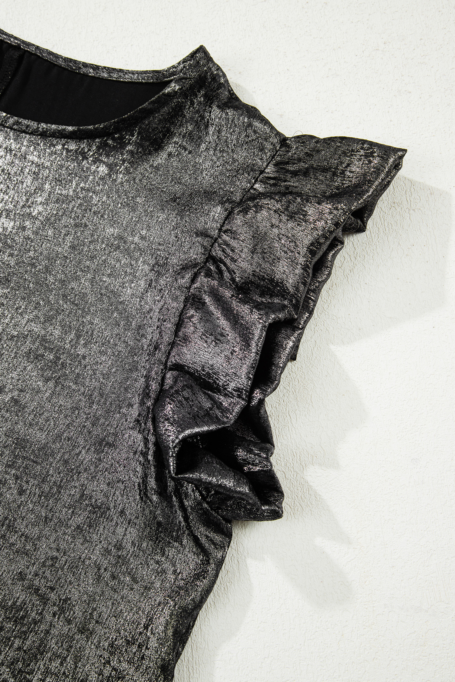 Apricot Metallic Round Neck Smocked Long Sleeve Blouse