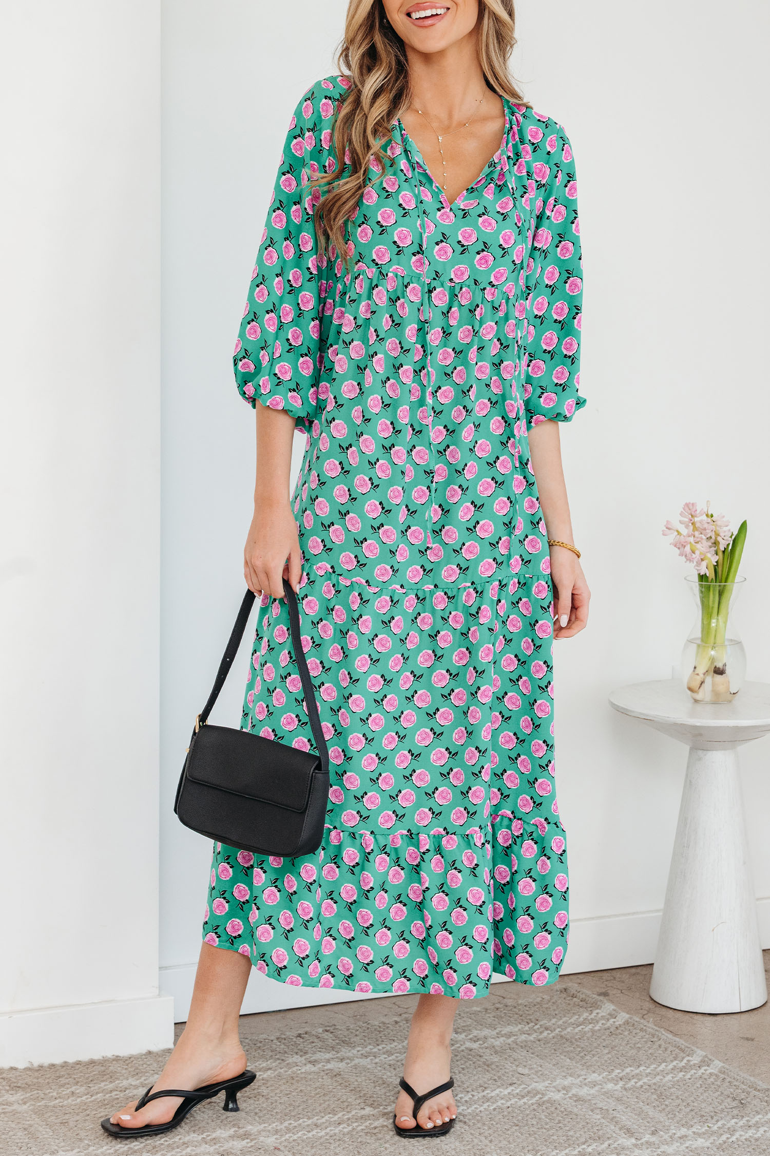 Sky Blue Boho Printed Half Sleeve Maxi Dress