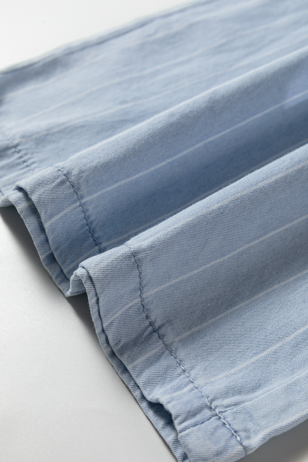 Blue Stripe Chambray Wide Leg Tied Elastic Waist Trousers