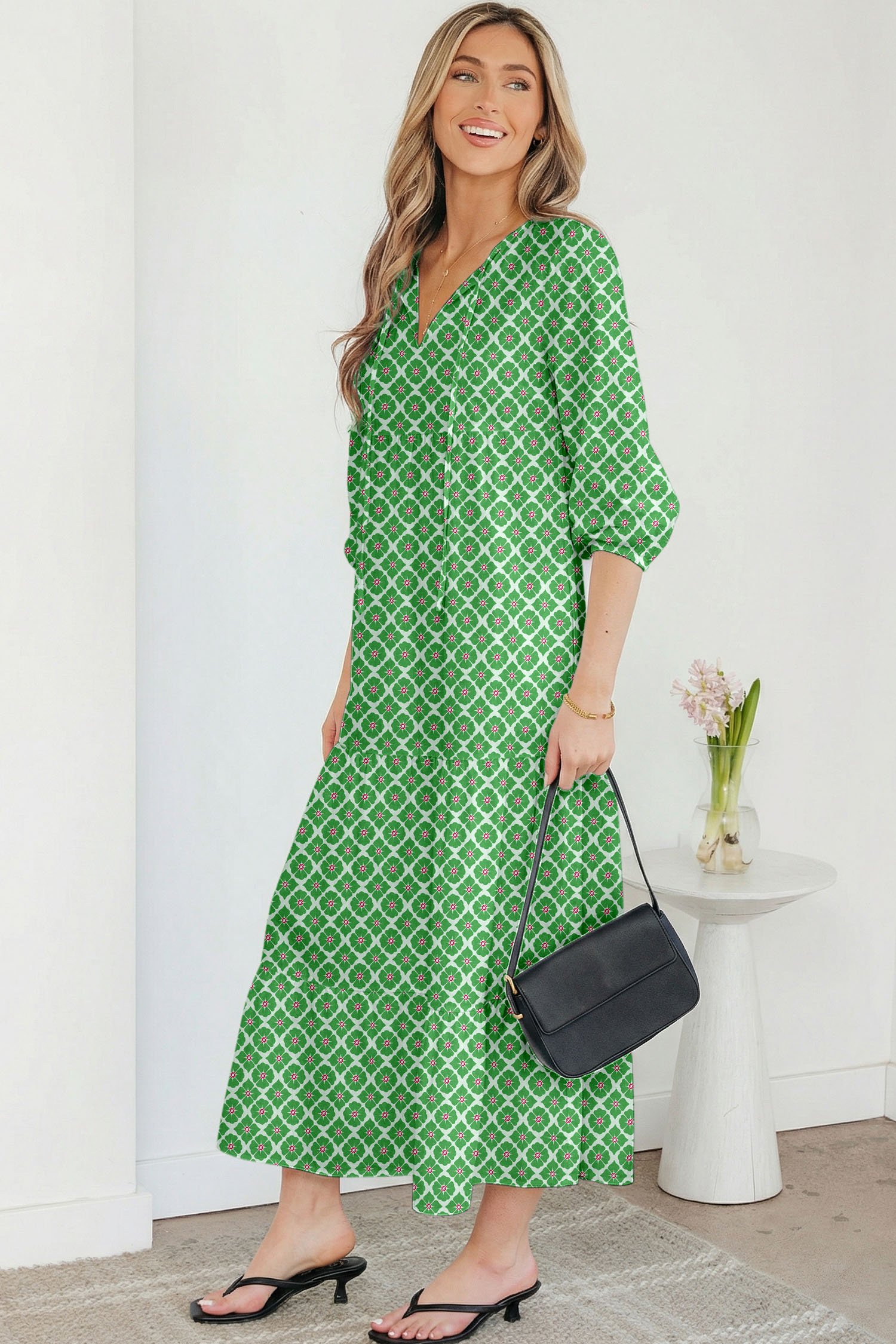 Sky Blue Boho Printed Half Sleeve Maxi Dress