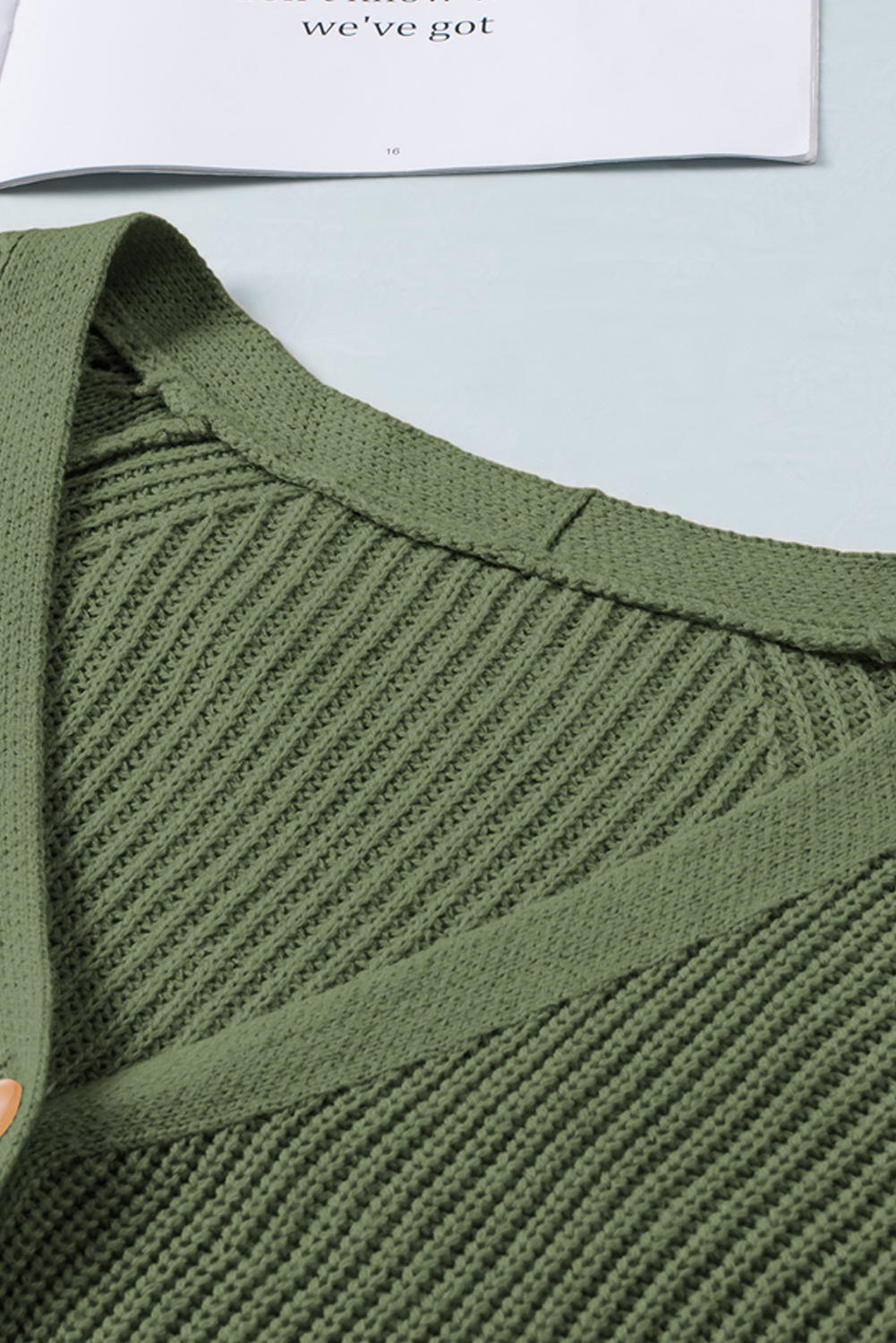 Green Bishop Sleeve Button V Neck Cardigan Sweater