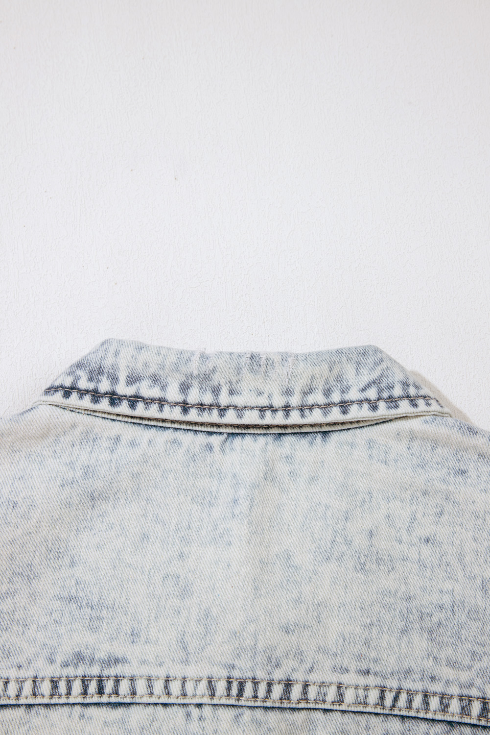 Beau Blue Light Wash Buttoned Chest Pocket Puff Sleeve Denim Jacket