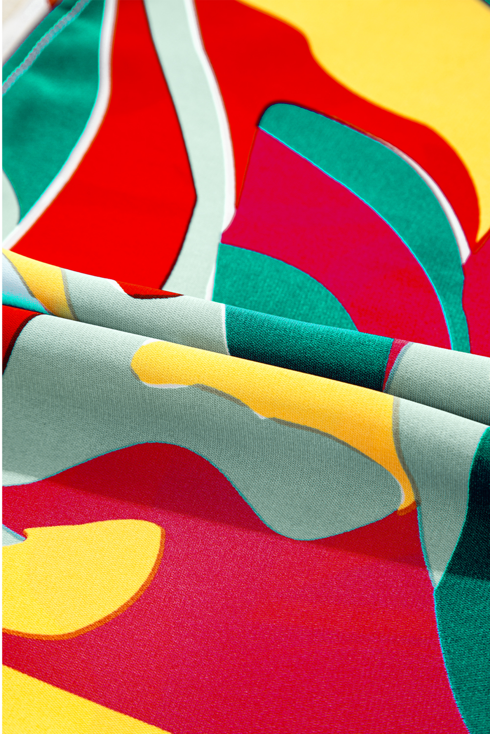 Sky Blue Abstract Print Striped Detail Knot Strap Maxi Dress