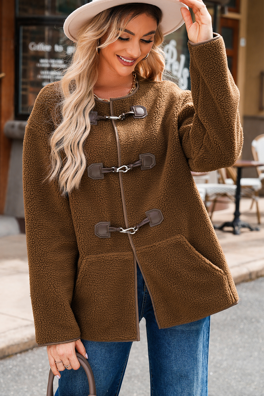 Apricot Toggle Button Teddy Coat