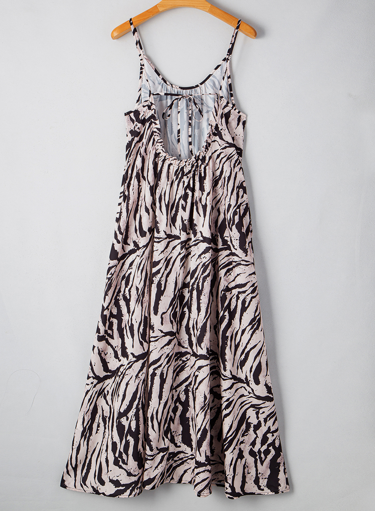 Black Abstract Print Open Back Boho Loose Maxi Sundress