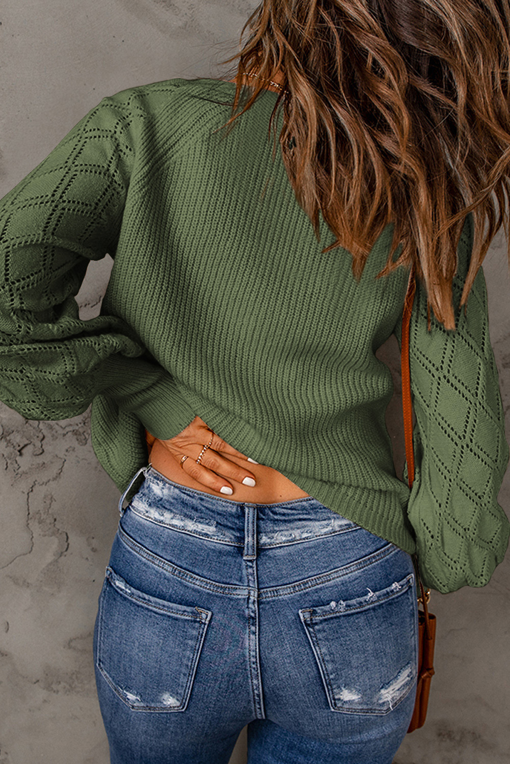 Green Bishop Sleeve Button V Neck Cardigan Sweater