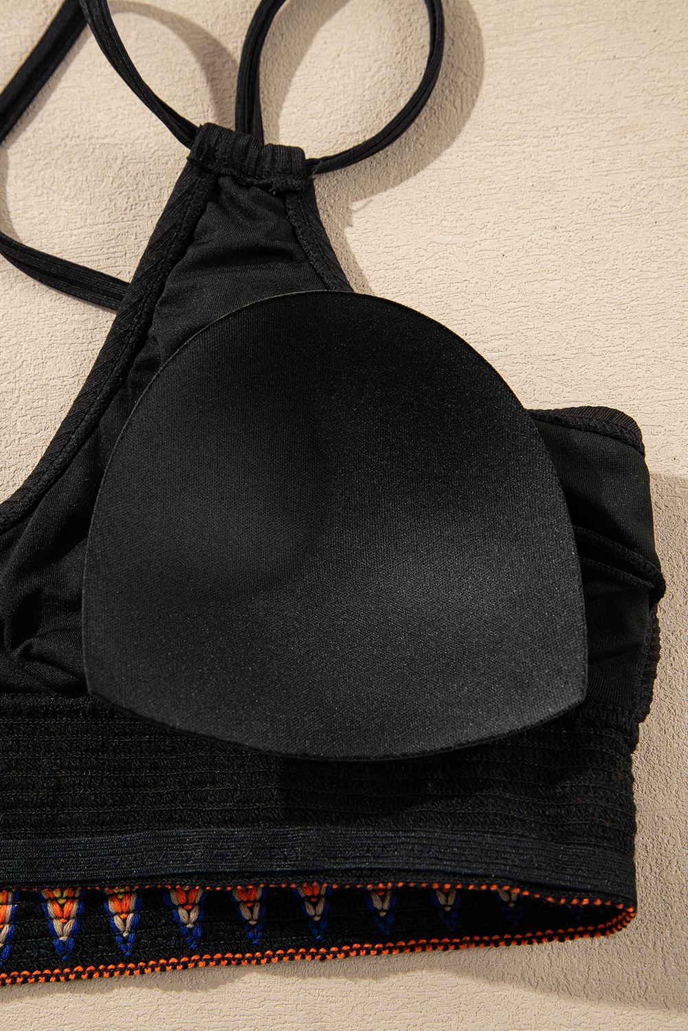 Sky Blue Ribbed Knit Tribal Contrast Detail 2pcs High Waist Swimsuit