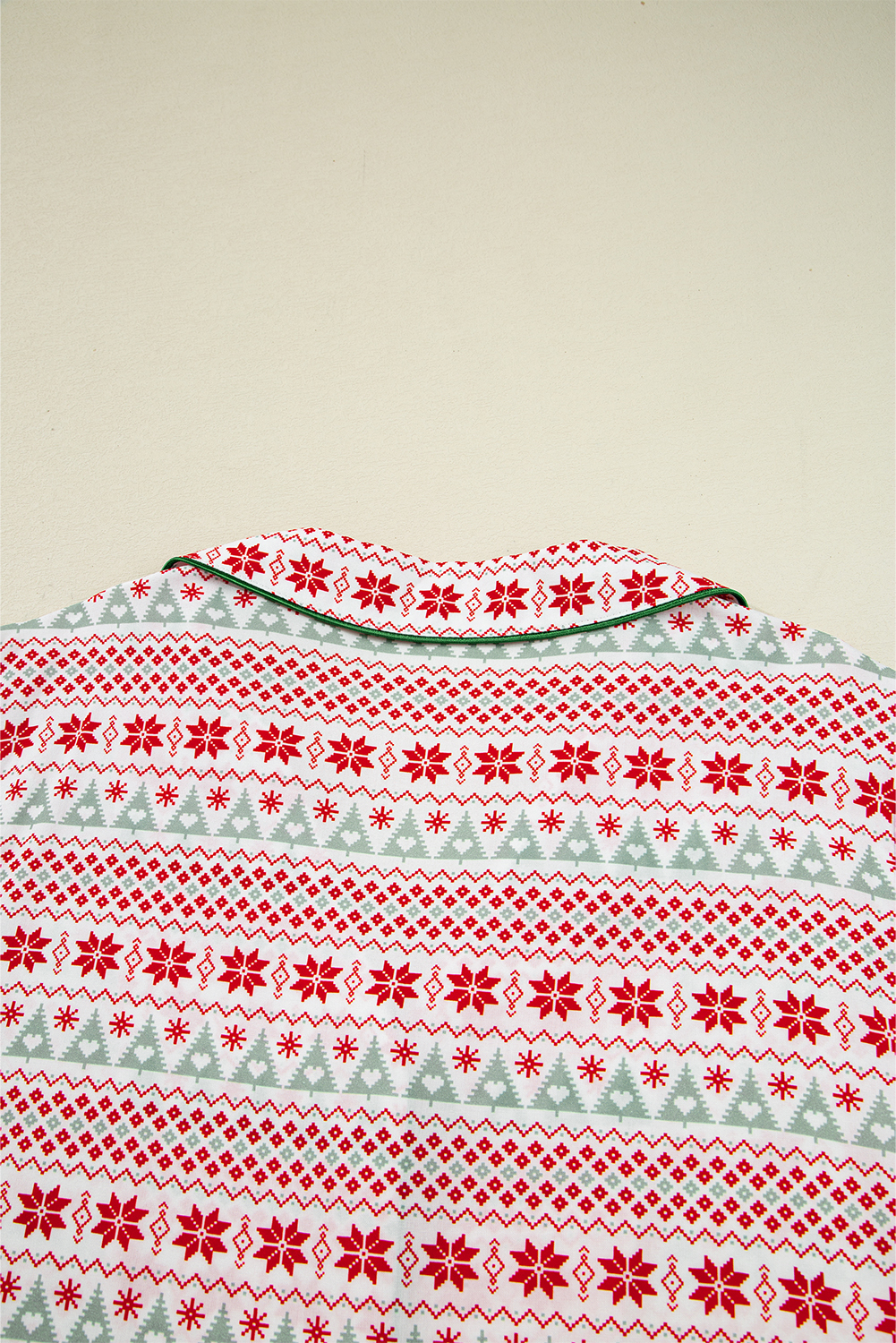 White Christmas Pattern Print Shirt Style Long 2pcs Pajama Set