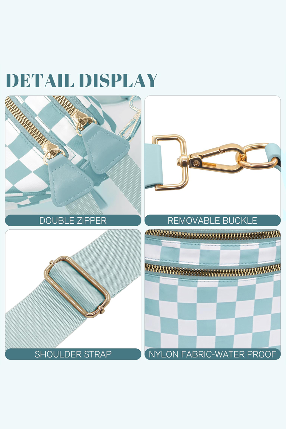 Jungle Green Double Zip Crescent Shape Adjustable Sling Bag