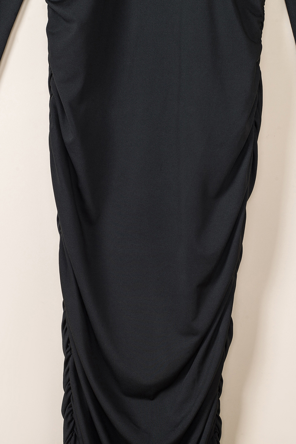 Black Long Sleeves Wrap V Neck Ruched Sheath Midi Dress