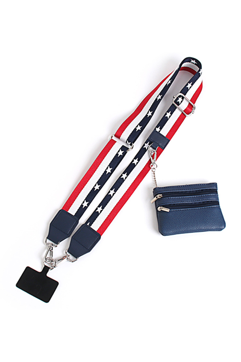 Dark Blue Star and Stripe Print Phone Strap with Pouch