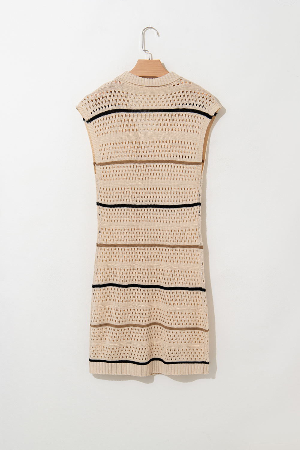 Apricot Beach Eyelet Crochet Knit Striped Detail Polo Tee Dress