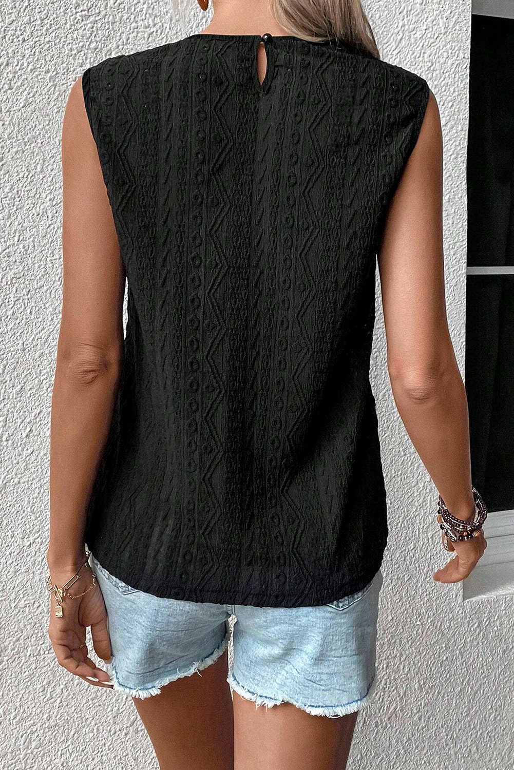 Apricot Guipure Lace Crochet Keyhole Back Tank Top