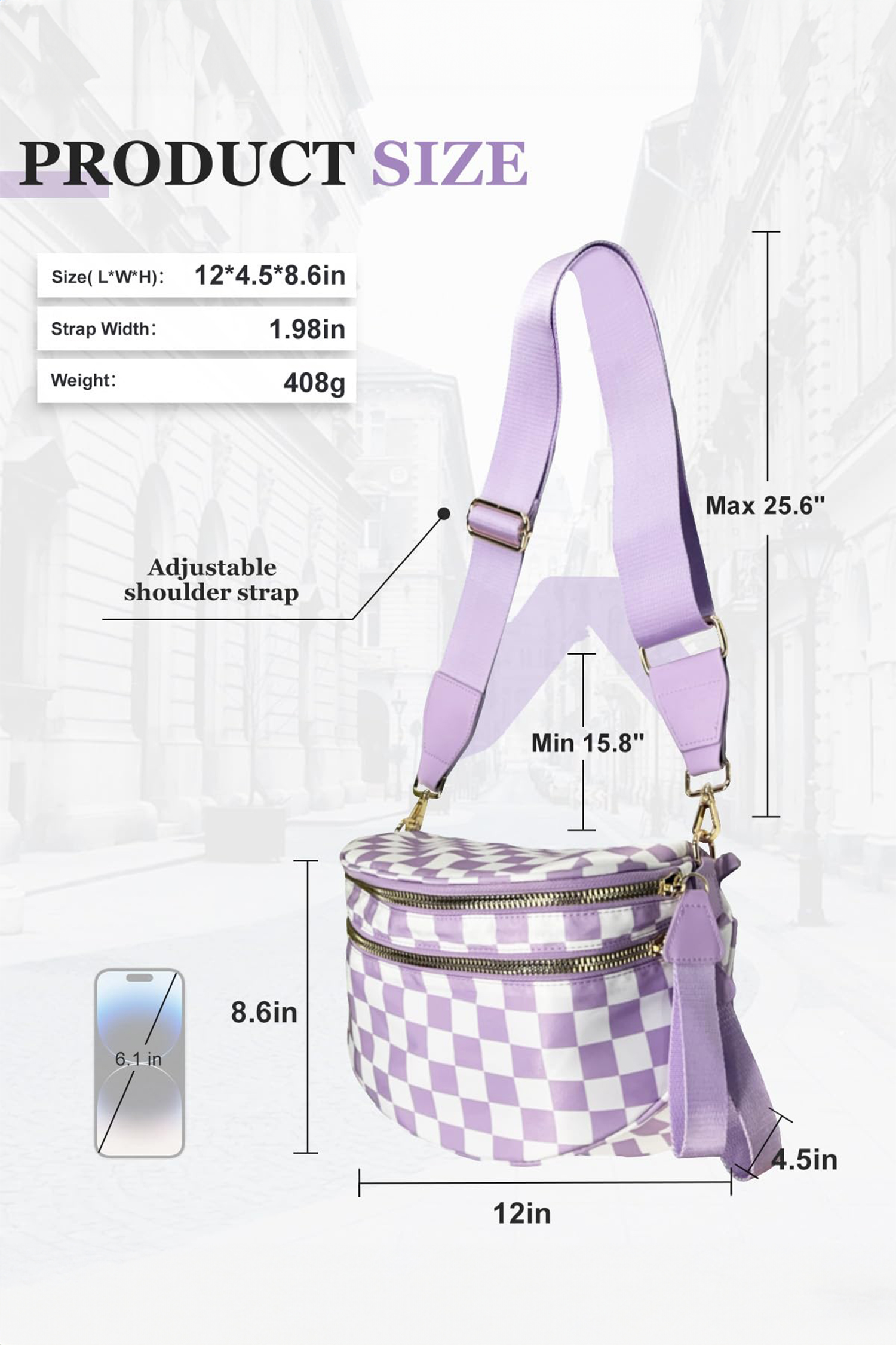 Jungle Green Double Zip Crescent Shape Adjustable Sling Bag