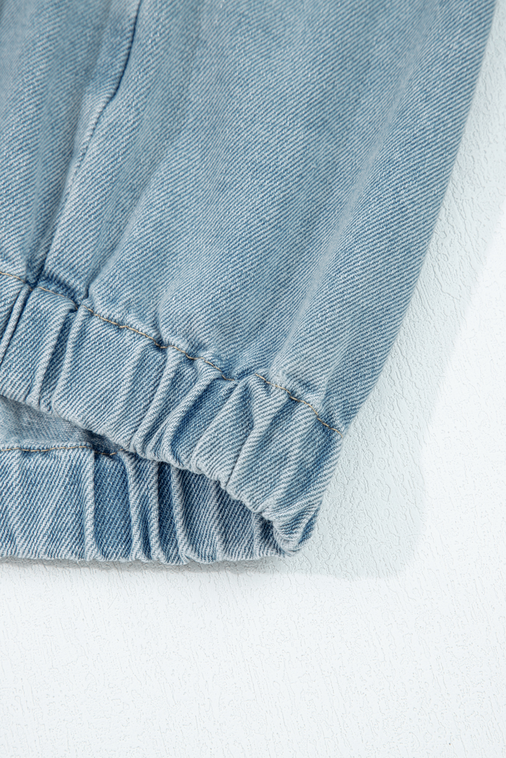 Myosotis Elastic Edge Collared Zip Up Denim Jacket With Pocket