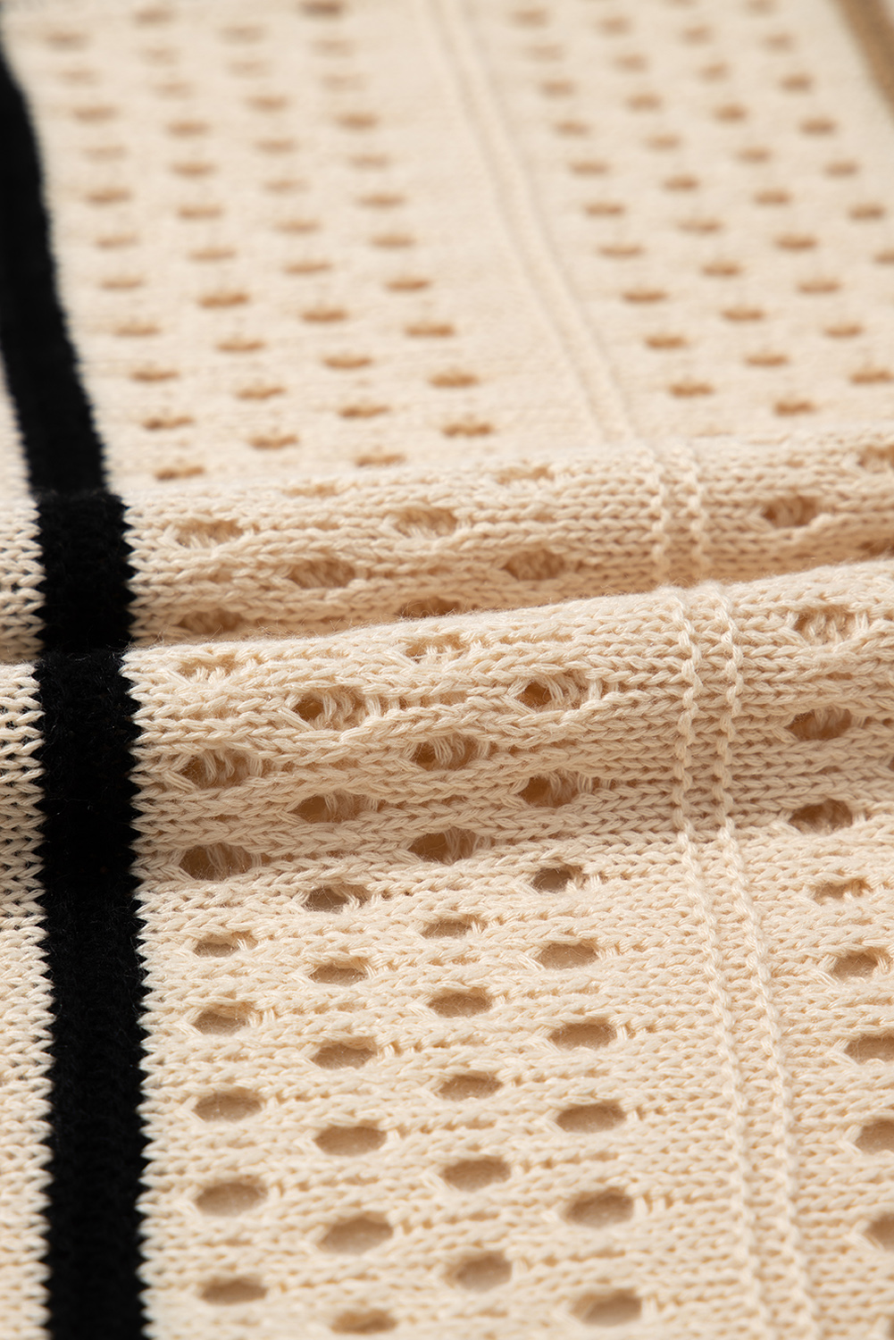 Apricot Beach Eyelet Crochet Knit Striped Detail Polo Tee Dress