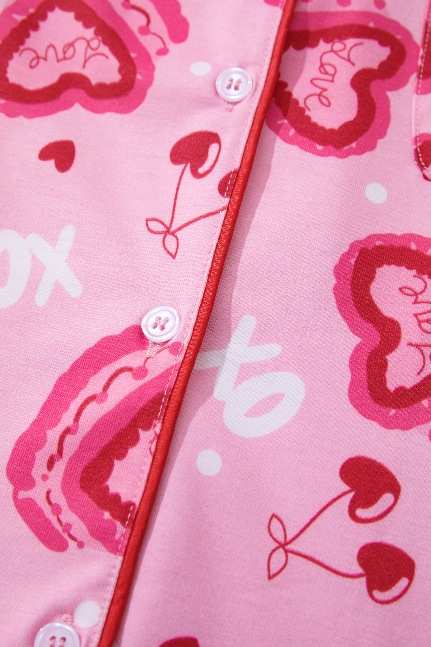 Pink Sweet Heart Cake Print Contrast Ruffle Trim Valentines 2pcs Pajama Set