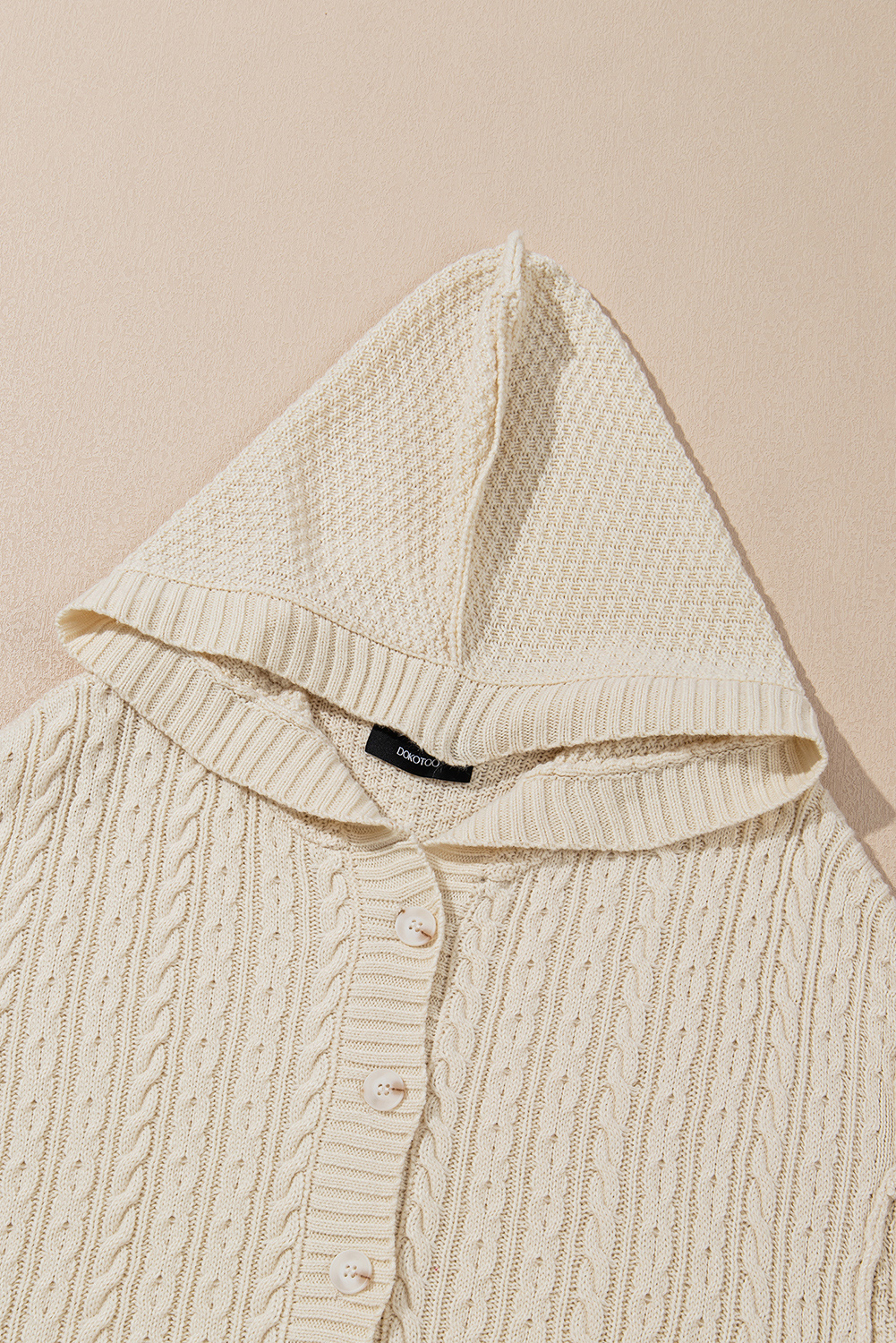 White Cable Knit Texture Uneven Hem Hooded Chic Cardigan