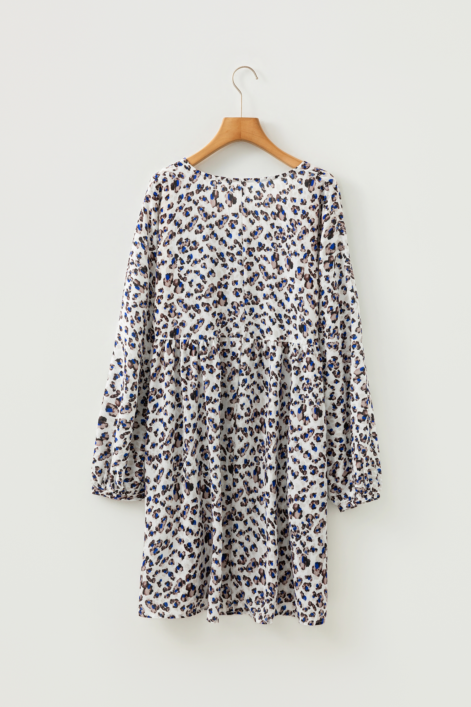 Multicolour Leopard Print V Neck Button Detail Long Sleeve Mini Dress