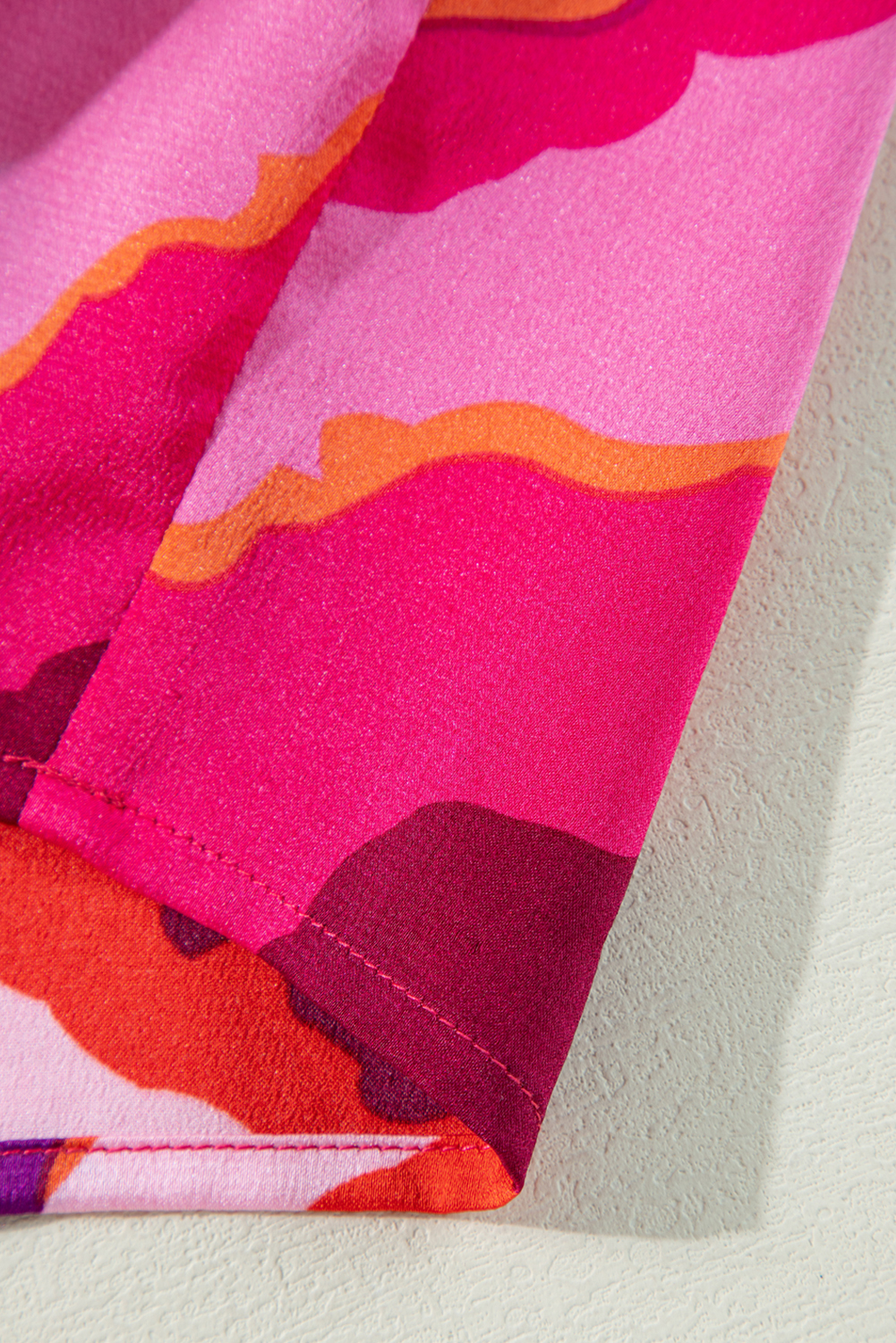 Rose Abstract Print Shirred Yoke Ruffled Blouse