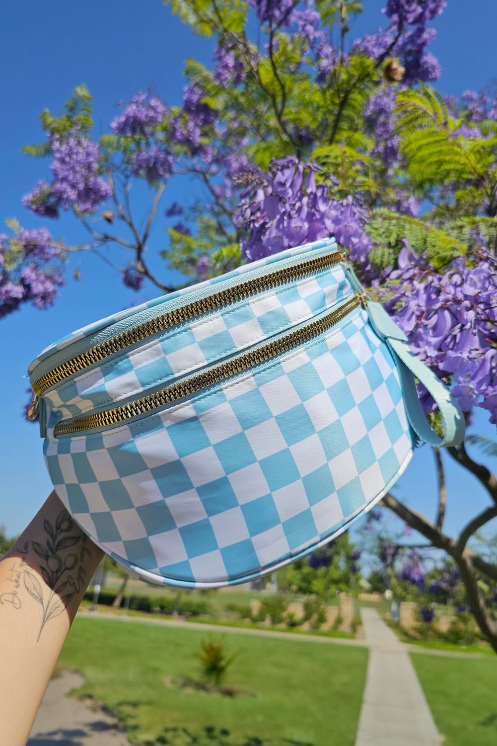 Jungle Green Double Zip Crescent Shape Adjustable Sling Bag