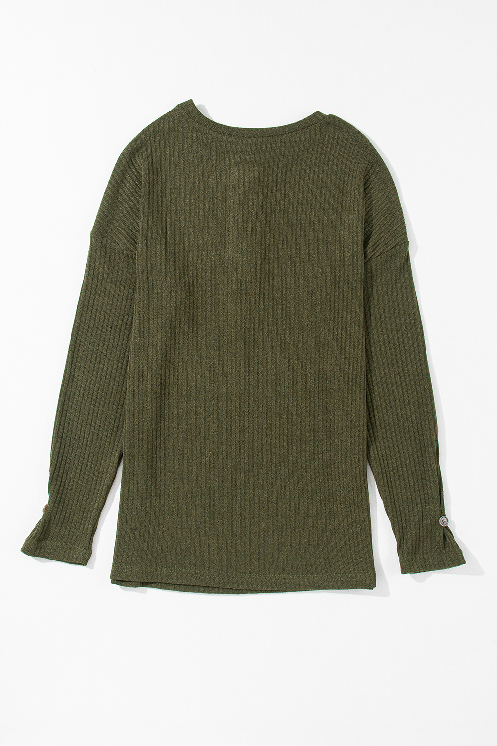 Jungle Green Rib Textured Henley Knit Top