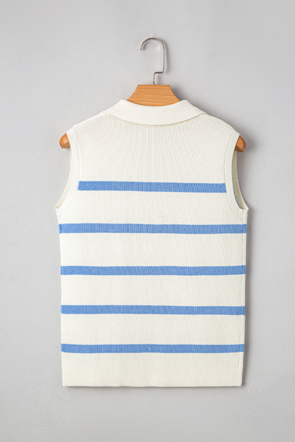 Sky Blue Stripe Split V Neck Collared Ribbed Sweater Vest